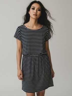 GAP Striped Navy and White Casual Women's Layered Maternity Dress